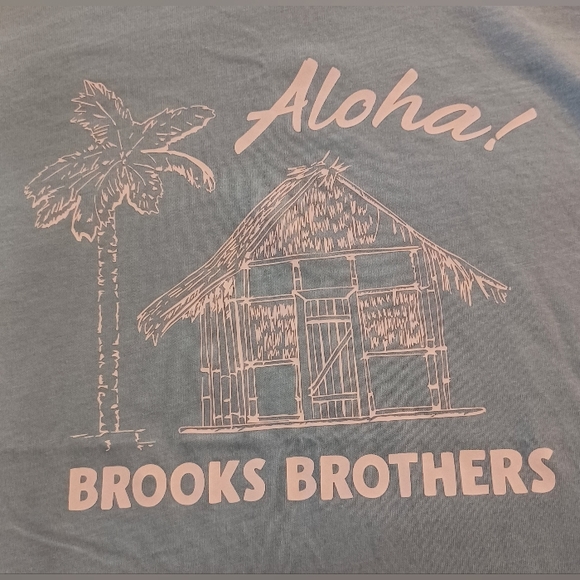 NWT Brooks Brothers Lg Blue White Aloha! Graphic Short Sleeve Cotton Tee T-Shirt - Picture 2 of 12